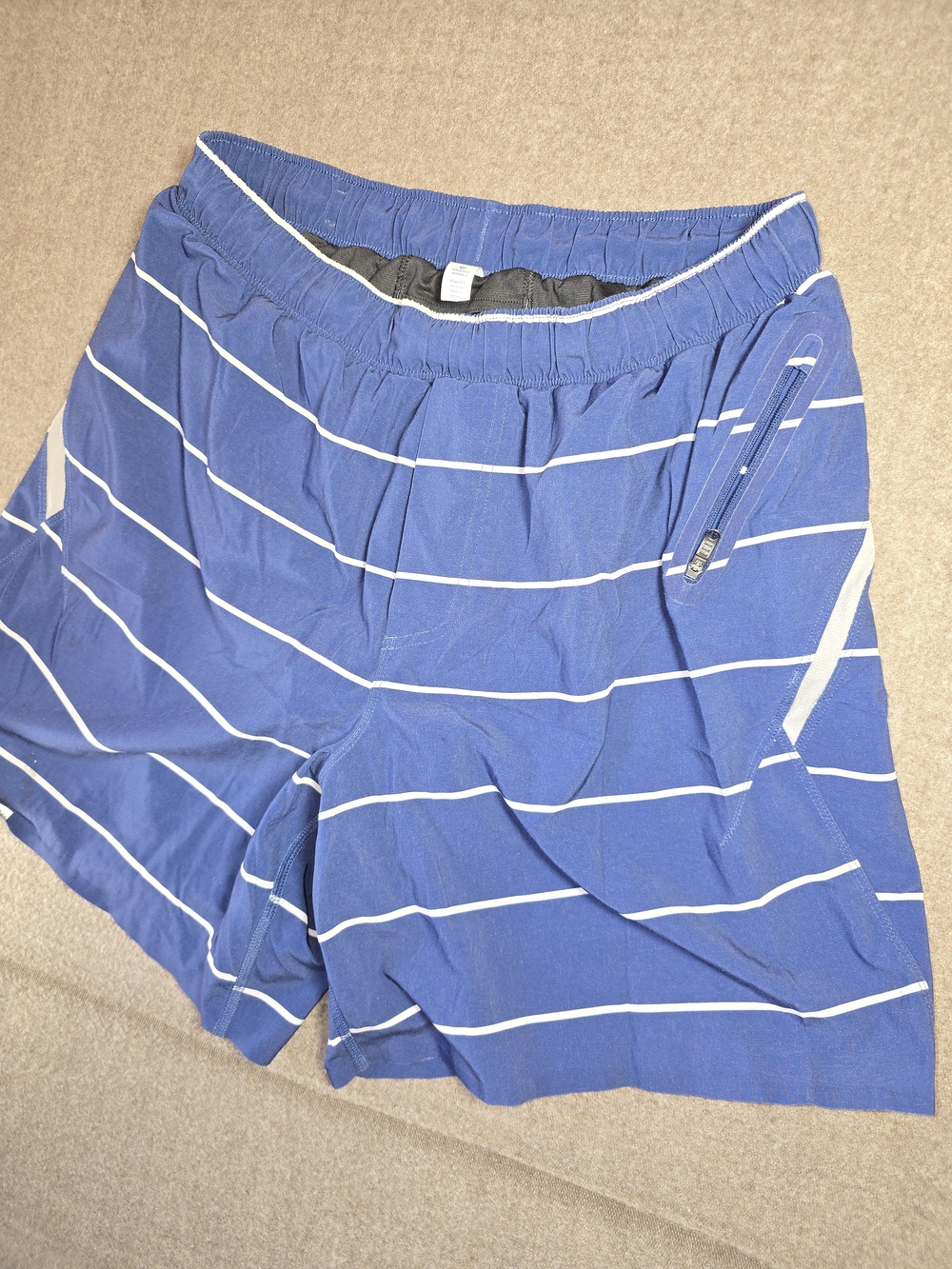 Lululemon Surge Blue Athletic Swim Shorts with White Stripe Mens Large